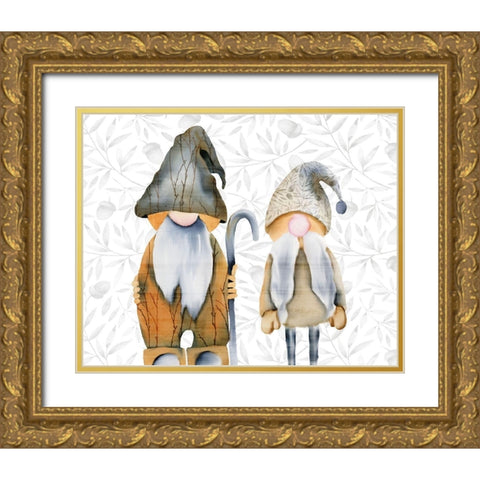 Two Gnomes Gold Ornate Wood Framed Art Print with Double Matting by Kimberly, Allen