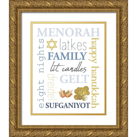 Hanukkah Word Art Gold Ornate Wood Framed Art Print with Double Matting by Allen, Kimberly