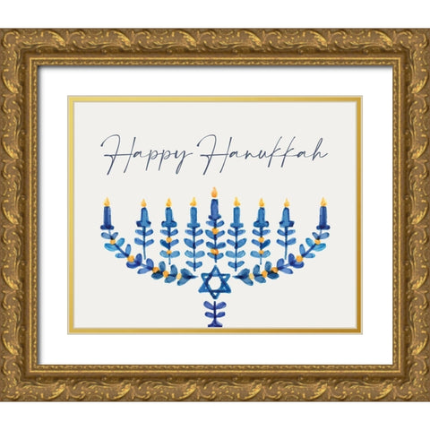 Happy Hanukkah Gold Ornate Wood Framed Art Print with Double Matting by Allen, Kimberly