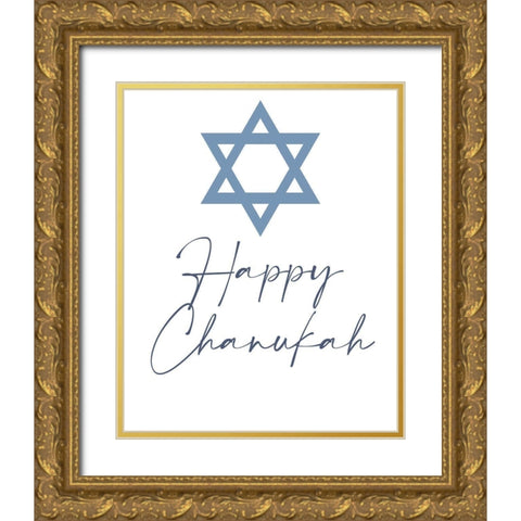 Happy Chanukah Gold Ornate Wood Framed Art Print with Double Matting by Allen, Kimberly