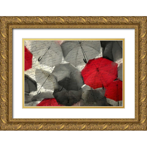 Red Umbrella Gold Ornate Wood Framed Art Print with Double Matting by Allen, Kimberly