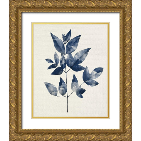 Indigo Leaves 2 Gold Ornate Wood Framed Art Print with Double Matting by Allen, Kimberly