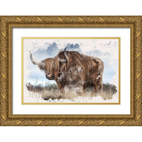 Long Horn Gold Ornate Wood Framed Art Print with Double Matting by Allen, Kimberly