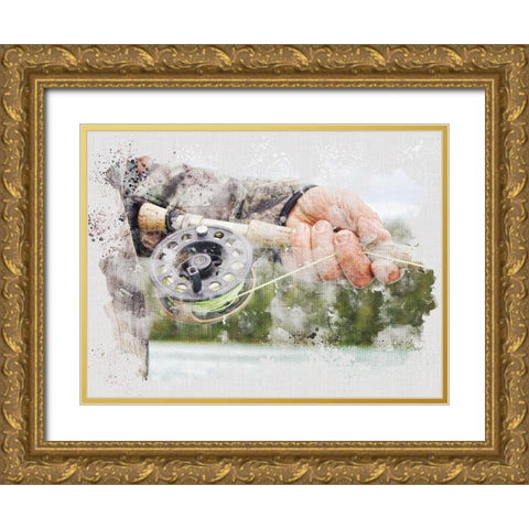 Fly Fishing Gold Ornate Wood Framed Art Print with Double Matting by Allen, Kimberly