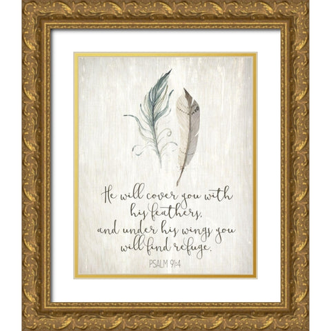 His Feathers 1 Gold Ornate Wood Framed Art Print with Double Matting by Allen, Kimberly