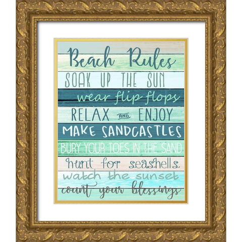 Beach Rules Gold Ornate Wood Framed Art Print with Double Matting by Allen, Kimberly
