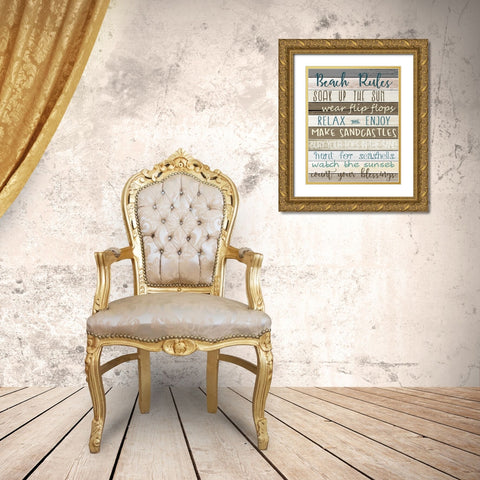 Beach Rules v2 Gold Ornate Wood Framed Art Print with Double Matting by Allen, Kimberly