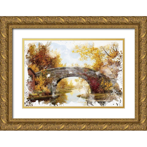 Autumn Bridge Gold Ornate Wood Framed Art Print with Double Matting by Allen, Kimberly