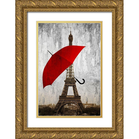 Paris Red Gold Ornate Wood Framed Art Print with Double Matting by Allen, Kimberly