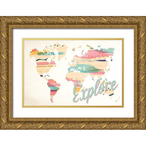 Explore Map Gold Ornate Wood Framed Art Print with Double Matting by Allen, Kimberly