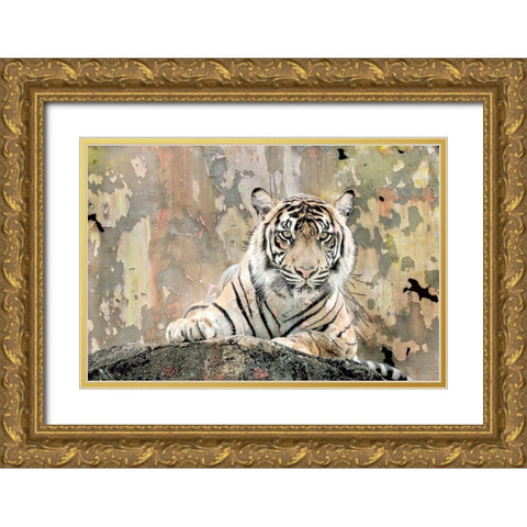 Tiger Love Gold Ornate Wood Framed Art Print with Double Matting by Allen, Kimberly