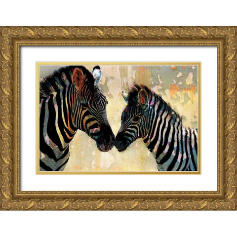 Zebra Love Gold Ornate Wood Framed Art Print with Double Matting by Allen, Kimberly