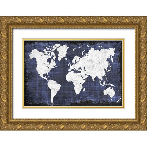 World Map Gold Ornate Wood Framed Art Print with Double Matting by Allen, Kimberly