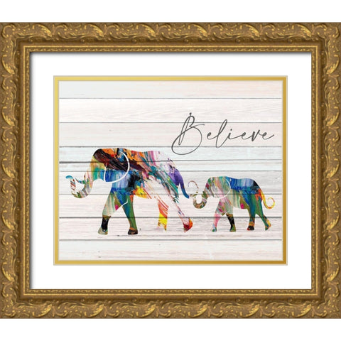 Believe Elephant Gold Ornate Wood Framed Art Print with Double Matting by Allen, Kimberly