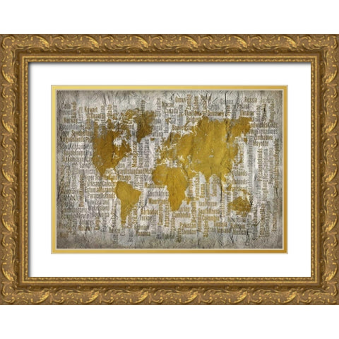 Map of the World Gold Ornate Wood Framed Art Print with Double Matting by Allen, Kimberly