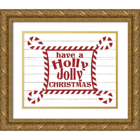 Holly Jolly Christmas Gold Ornate Wood Framed Art Print with Double Matting by Allen, Kimberly