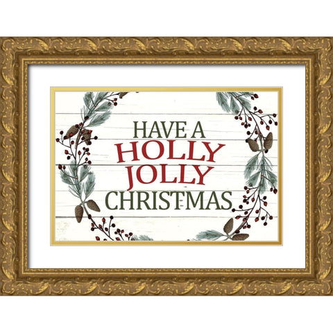 Holly Jolly Gold Ornate Wood Framed Art Print with Double Matting by Allen, Kimberly