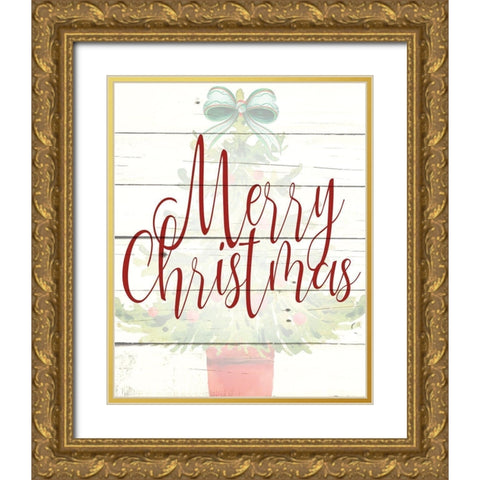 Merry Christmas Tree Gold Ornate Wood Framed Art Print with Double Matting by Allen, Kimberly