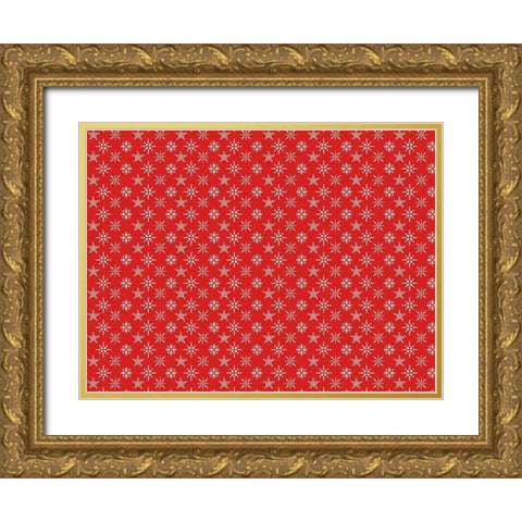 Red Snowflakes Gold Ornate Wood Framed Art Print with Double Matting by Allen, Kimberly