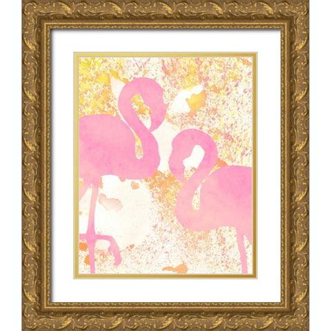 Pink Flamingos 1 Gold Ornate Wood Framed Art Print with Double Matting by Allen, Kimberly