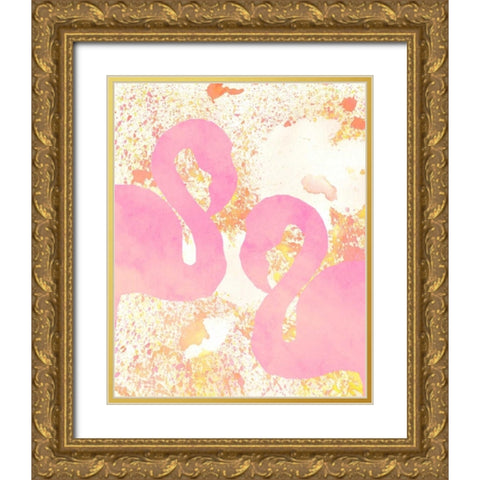 Pink Flamingos 2 Gold Ornate Wood Framed Art Print with Double Matting by Allen, Kimberly