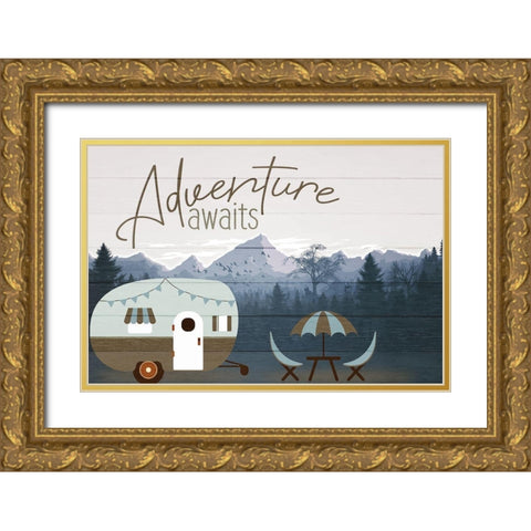 Roam Adventure Blue Gold Ornate Wood Framed Art Print with Double Matting by Allen, Kimberly