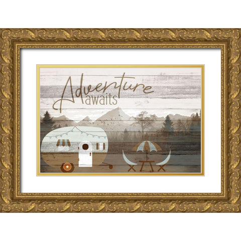 Roam Adventure Camper Gold Ornate Wood Framed Art Print with Double Matting by Allen, Kimberly
