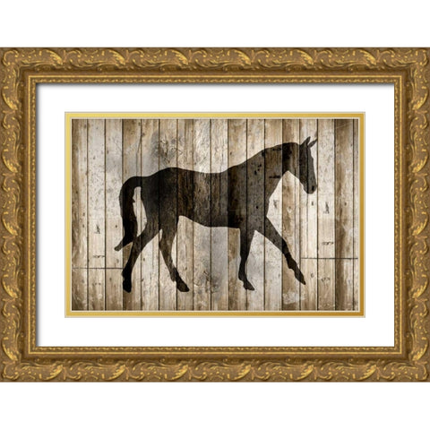 Barnwood Horse Gold Ornate Wood Framed Art Print with Double Matting by Allen, Kimberly