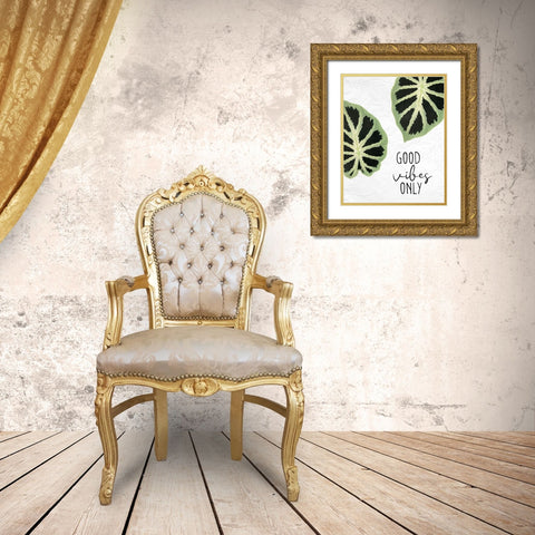 Good Vibes Leaves Gold Ornate Wood Framed Art Print with Double Matting by Allen, Kimberly