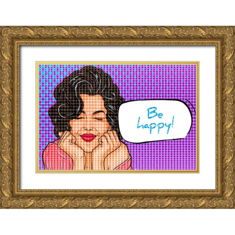 Be Happy 1 Gold Ornate Wood Framed Art Print with Double Matting by Allen, Kimberly
