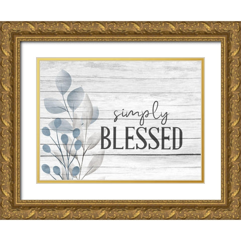 Simply Blessed Blue Gold Ornate Wood Framed Art Print with Double Matting by Allen, Kimberly