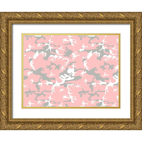 Pink Camo Mask Gold Ornate Wood Framed Art Print with Double Matting by Allen, Kimberly