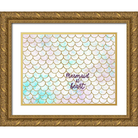 Mermaid Scales W Words Gold Ornate Wood Framed Art Print with Double Matting by Allen, Kimberly