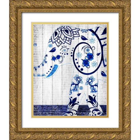 Indigo Elephant 2 Gold Ornate Wood Framed Art Print with Double Matting by Allen, Kimberly