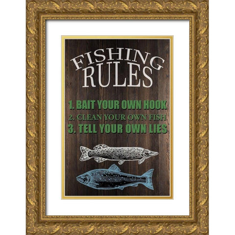 Fishing Rules Gold Ornate Wood Framed Art Print with Double Matting by Allen, Kimberly