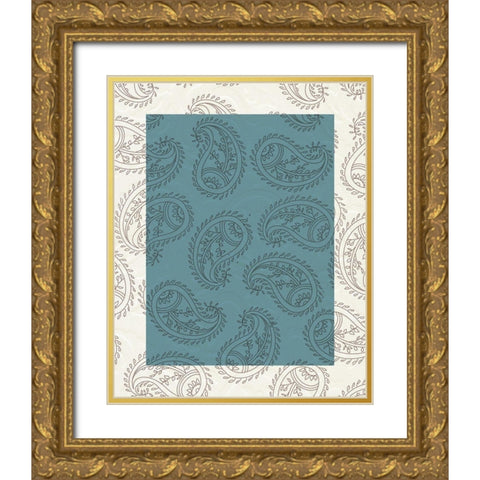 Blue Paisley Gold Ornate Wood Framed Art Print with Double Matting by Allen, Kimberly