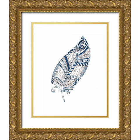 Indigo Henna Feather 1 Gold Ornate Wood Framed Art Print with Double Matting by Allen, Kimberly