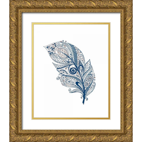 Indigo Henna Feather 2 Gold Ornate Wood Framed Art Print with Double Matting by Allen, Kimberly