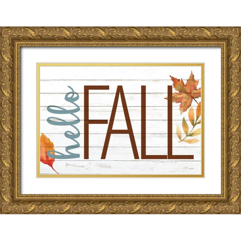 Hello Fall Gold Ornate Wood Framed Art Print with Double Matting by Allen, Kimberly
