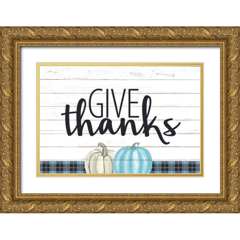 Give Thanks Gold Ornate Wood Framed Art Print with Double Matting by Allen, Kimberly