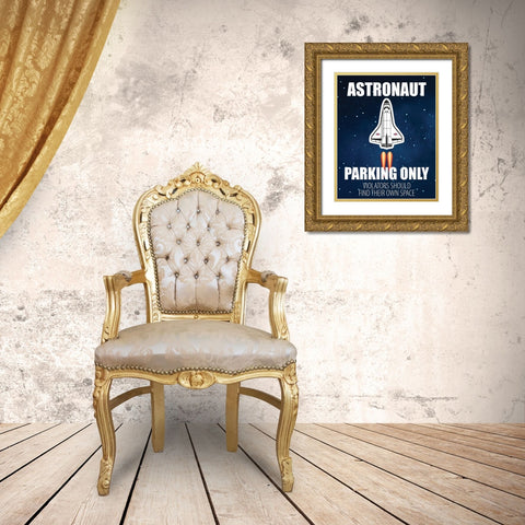 Astronaut Parking Gold Ornate Wood Framed Art Print with Double Matting by Allen, Kimberly