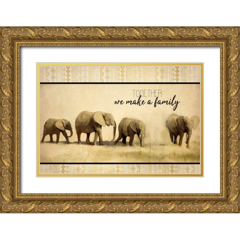 Elephant Family Gold Ornate Wood Framed Art Print with Double Matting by Allen, Kimberly