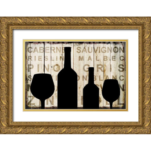 Wine Silhouette  2 Gold Ornate Wood Framed Art Print with Double Matting by Allen, Kimberly