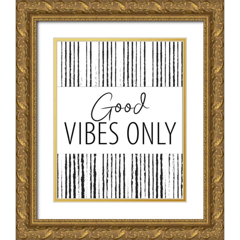 Good Vibes Stripes Gold Ornate Wood Framed Art Print with Double Matting by Allen, Kimberly