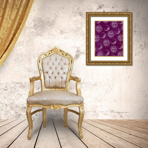 Sun Moon Pattern Pink Gold Ornate Wood Framed Art Print with Double Matting by Allen, Kimberly