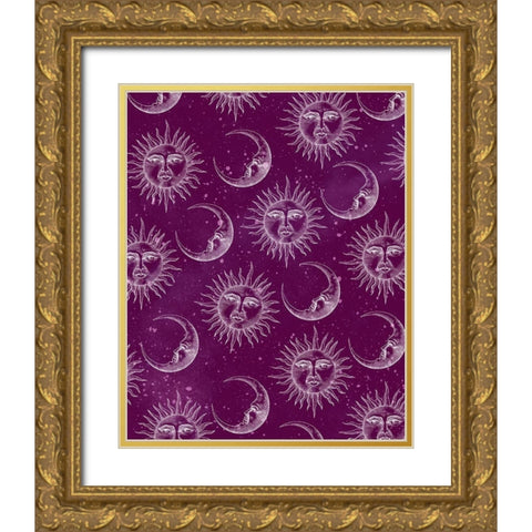 Sun Moon Pattern Pink Gold Ornate Wood Framed Art Print with Double Matting by Allen, Kimberly