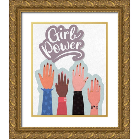 Girl Power Hands Gold Ornate Wood Framed Art Print with Double Matting by Allen, Kimberly