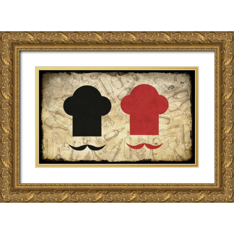 Black and Red Chef Gold Ornate Wood Framed Art Print with Double Matting by Allen, Kimberly