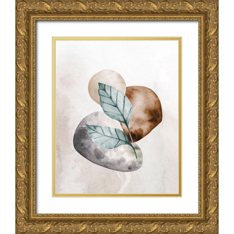 Stone Leaf 2 Gold Ornate Wood Framed Art Print with Double Matting by Allen, Kimberly