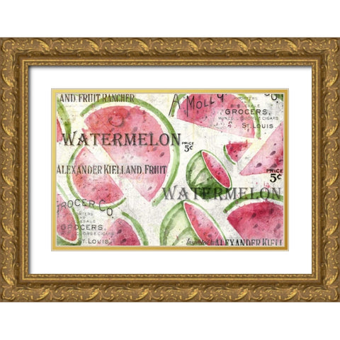 Watermelon Summer Gold Ornate Wood Framed Art Print with Double Matting by Allen, Kimberly